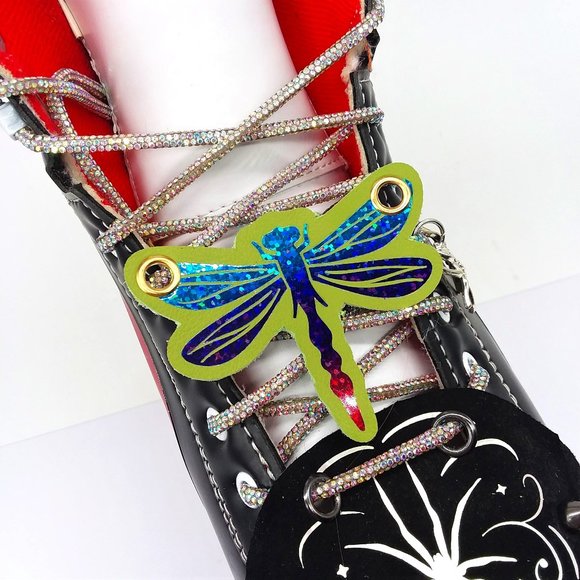 Dragonfly shoe charm   Roller Skates Holographic leather Dragonfly lace patch - Picture 1 of 8